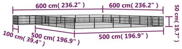 Παρκοκρέβατο Σκύλου 24 Πάνελ Μαύρο 100x50εκ Ατσάλι Βαφή Πούδρας - Μαύρο