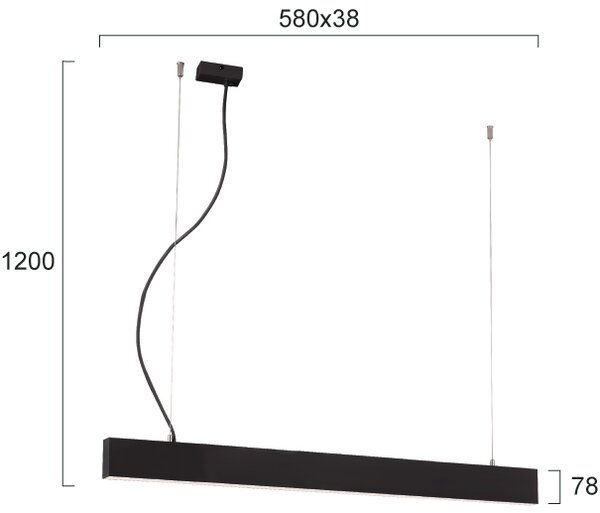 Γραμμικό Φωτιστικό Κρεμαστό Viokef Ciba 3916-00058-4-B-P-N L580 4000K Μαύρο Ματ