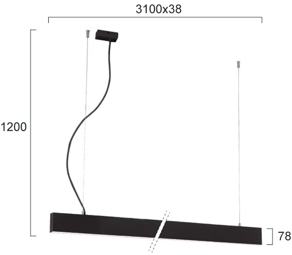 Γραμμικό Φωτιστικό Κρεμαστό Viokef Ciba 3916-00310-3-B-P-N L3100 3000K Μαύρο Ματ