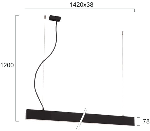 Γραμμικό Φωτιστικό Κρεμαστό Viokef Ciba 3916-00142-3-B-M-N L1420 3000K Μαύρο Ματ