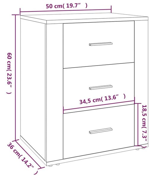 Κομοδίνο Γκρι Sonoma 50x36x60 εκ. από Επεξεργασμένο Ξύλο - Γκρι