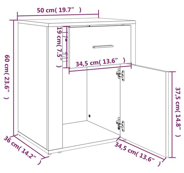 Κομοδίνο Καφέ Δρυς 50x36x60 εκ. από Επεξεργασμένο Ξύλο - Καφέ