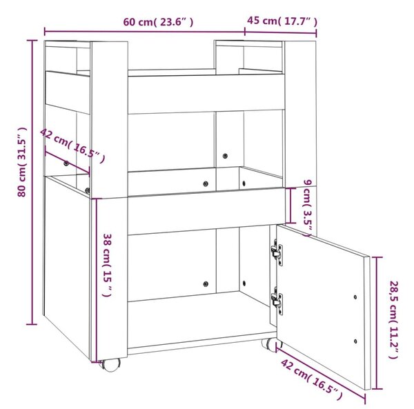 Τρόλεϊ Κουζίνας Καπνιστή Δρυς 60x45x80εκ από Επεξεργασμένο Ξύλο - Καφέ