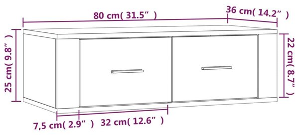 Έπιπλο Τηλεόρασης Κρεμαστό Μαύρο 80x36x25 εκ. Επεξεργ. Ξύλο - Μαύρο