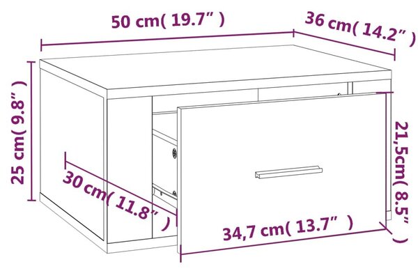 Κομοδίνο Επιτοίχιο Καπνιστή Δρυς 50x36x25 εκ. - Καφέ