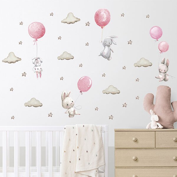 Παιδικά Αυτοκόλλητα Τοίχου Sipo Bunny Balloons Pink SIP-WS63028