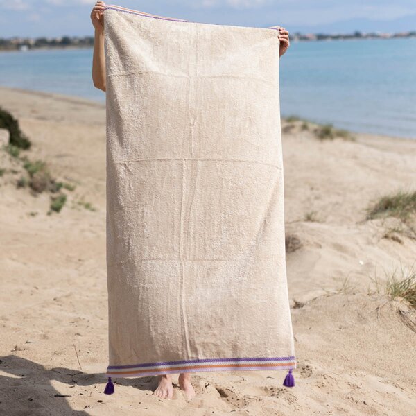 Πετσέτα Θαλάσσης (80x160) White Fabric Purple Knit