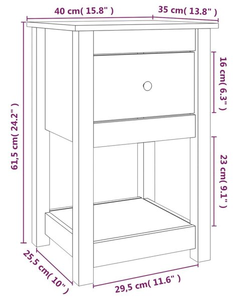 Κομοδίνα 2 τεμ. Καφέ Μελί 40x35x61,5 εκ. από Μασίφ Ξύλο Πεύκου - Καφέ