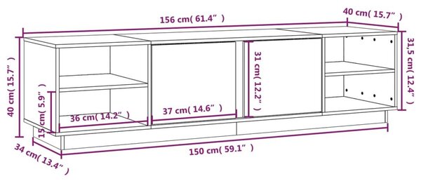 Έπιπλο Τηλεόρασης Λευκό 156 x 40 x 40 εκ. από Μασίφ Ξύλο Πεύκου - Λευκό