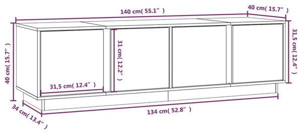 Έπιπλο Τηλεόρασης 140 x 40 x 40 εκ. από Μασίφ Ξύλο Πεύκου - Καφέ