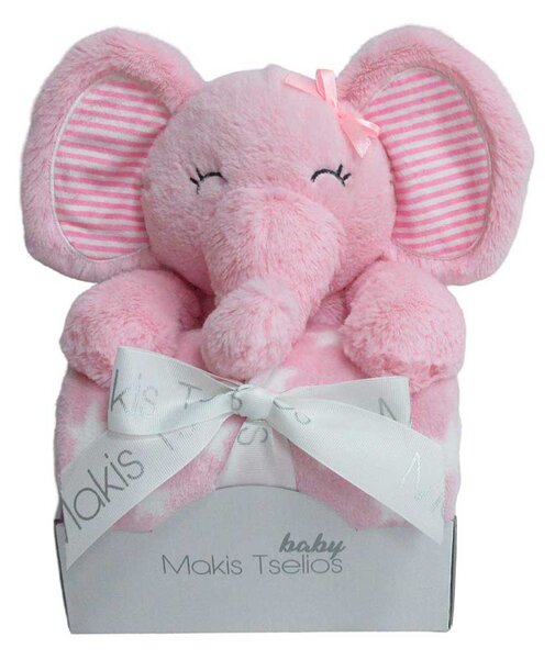 Κουβέρτα Fleece Αγκαλιάς (80x110) + Λούτρινο Makis Tselios Elephant Pink