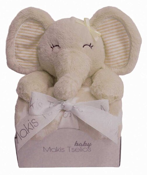 Κουβέρτα Fleece Αγκαλιάς (80x110) + Λούτρινο Makis Tselios Elephant Beige