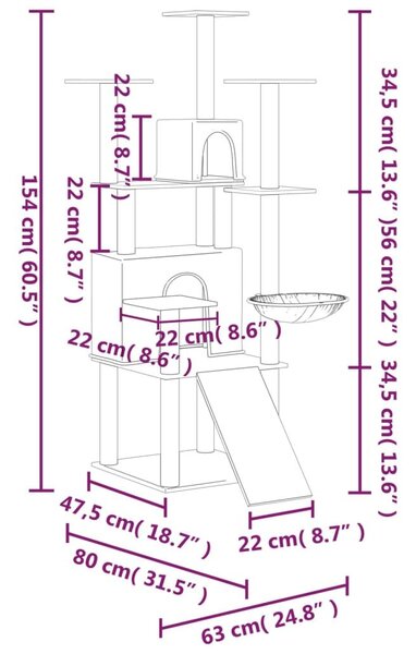 Γατόδεντρο Κρεμ 154 εκ. με Στύλους Ξυσίματος από Σιζάλ - Κρεμ