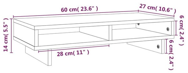 Βάση Οθόνης Λευκή 60x27x14 εκ. από Μασίφ Ξύλο Πεύκου - Λευκό