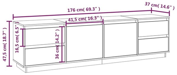 Έπιπλο Τηλεόρασης Καφέ Μελί 176x37x47,5εκ από Μασίφ Ξύλο Πεύκου - Καφέ