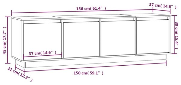 Έπιπλο Τηλεόρασης Καφέ Μελί 156x37x45 εκ. από Μασίφ Ξύλο Πεύκου - Καφέ