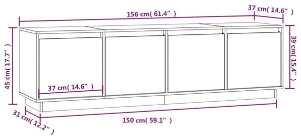 Έπιπλο Τηλεόρασης Γκρι 156 x 37 x 45 εκ. από Μασίφ Ξύλο Πεύκου - Γκρι