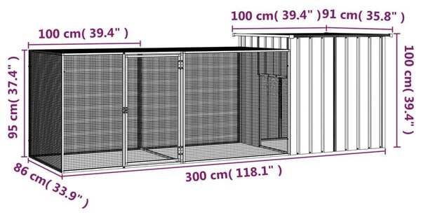 Κοτέτσι - Κλουβί Ανθρακί 300x91x100 εκ. από Γαλβανισμένο Χάλυβα - Ανθρακί