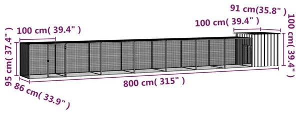 Κοτέτσι - Κλουβί Ανθρακί 800x91x100 εκ. από Γαλβανισμένο Χάλυβα - Ανθρακί