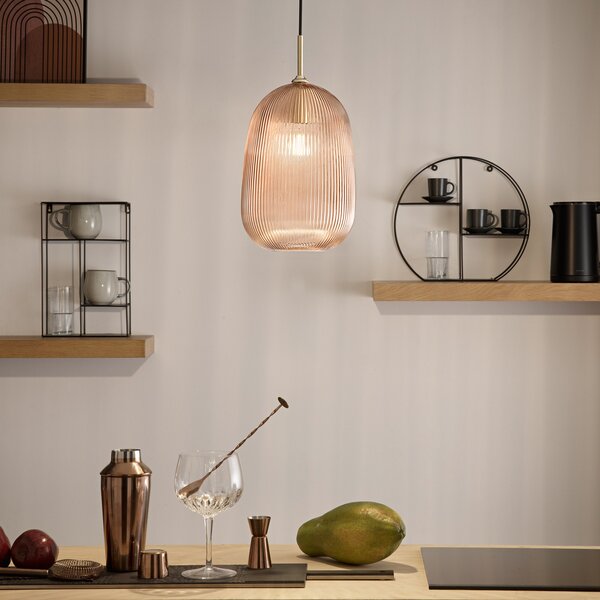 Luce Ambiente Design Κρεμαστό φωτιστικό DUKE, χρώμα κεχριμπαριού, Ø 21 cm, γυαλί, ρυθμιζόμενος, Καφέ / Σκουριάς, Σαλόνι / τραπεζαρία, Γυαλί