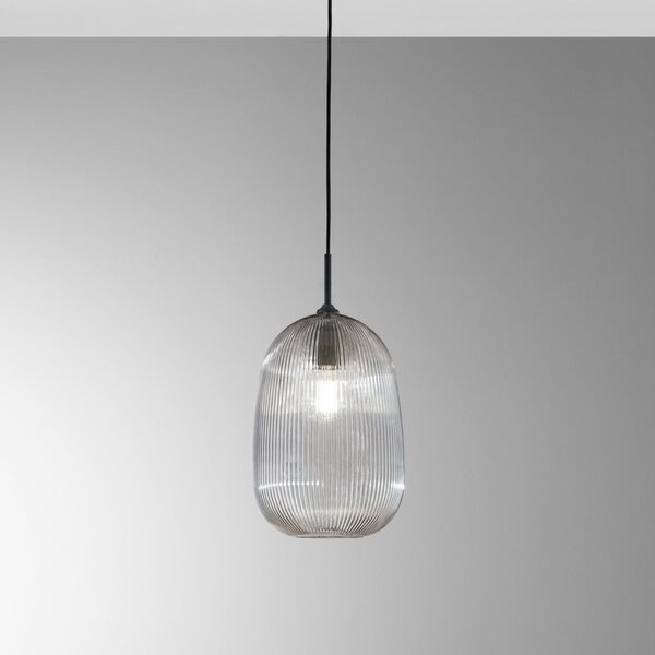 Luce Ambiente Design Κρεμαστό φωτιστικό DUKE, γκρι, Ø 21 cm, γυαλί, ρυθμιζόμενος, Γκρι, Σαλόνι / τραπεζαρία, Γυαλί