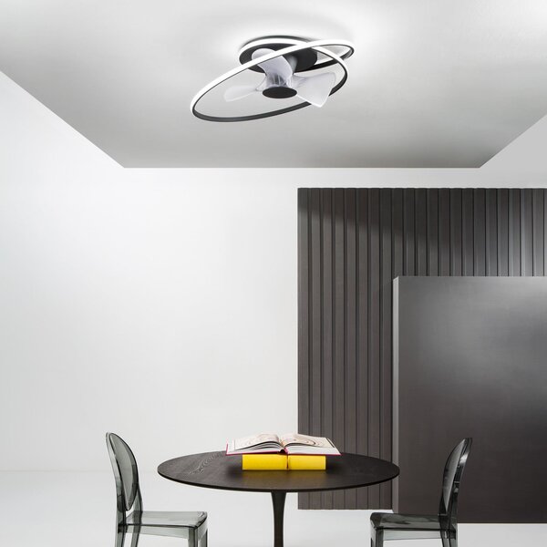 INTEC Ανεμιστήρας οροφής LED Storm, μαύρος/λευκός, Ø 77 cm CCT, αθόρυβος, ρυθμιζόμενος, Μαύρο, Σαλόνι / τραπεζαρία, Μέταλλο, σύγχρονο