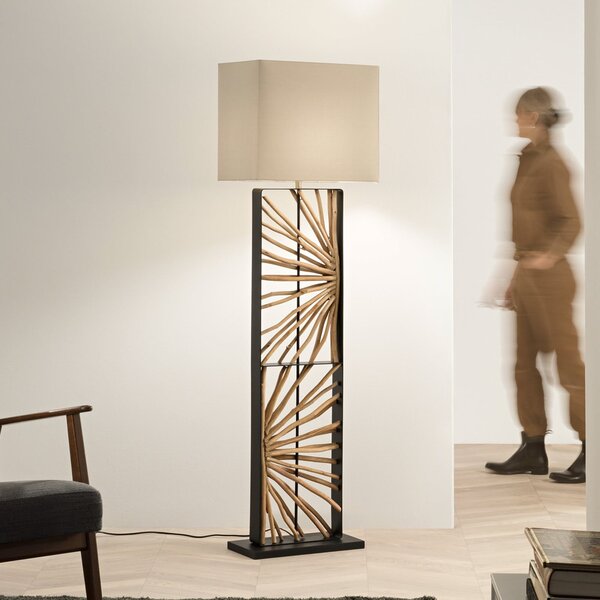 Luce Ambiente Design Φωτιστικό δαπέδου ETHERNAL μαύρο/ξύλο/λευκό Ύψος 165 cm Ξύλο/ύφασμα, Ξύλου, Σαλόνι / τραπεζαρία, Ξύλο