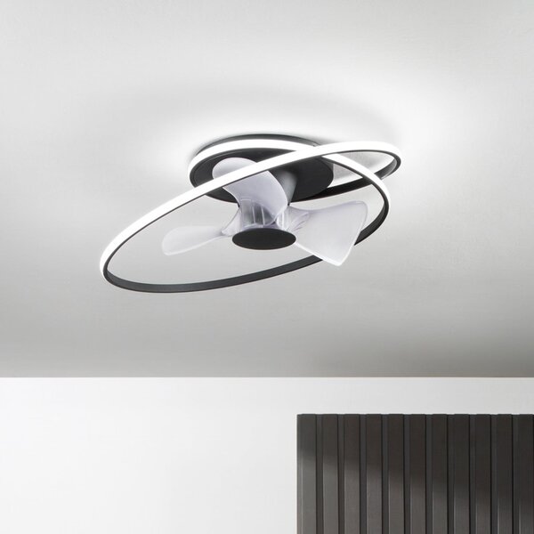 INTEC Ανεμιστήρας οροφής LED Storm, μαύρος/λευκός, Ø 77 cm CCT, αθόρυβος, ρυθμιζόμενος, Μαύρο, Σαλόνι / τραπεζαρία, Μέταλλο, σύγχρονο