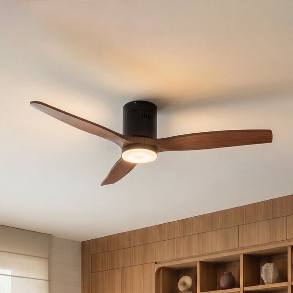 Lucande Ανεμιστήρας οροφής LED Brinia, Ø 132 cm, ξύλο, CCT, Ξύλου, Σαλόνι / τραπεζαρία, Ξύλο, Σκανδιναβικό