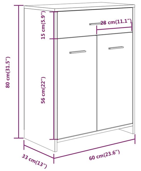 Ντουλάπι Μπάνιου Γκρι Sonoma 60x33x80 εκ. Επεξεργασμένο Ξύλο - Γκρι