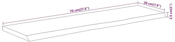 Ράφι Επιτοίχιο Ορθ. Live Edge 70x20x2,5 εκ. Μασίφ Ξύλο Ακακίας - Καφέ