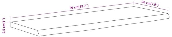 Ράφι Επιτοίχιο Ορθ. Live Edge 50x20x2,5 εκ. Μασίφ Ξύλο Ακακίας - Καφέ