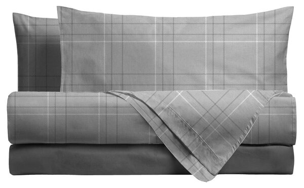 Amo la Casa Σετ Σεντόνια King Size Percale Καρό με Λάστιχο 240×290 cm / 170×200 cm Γκρι