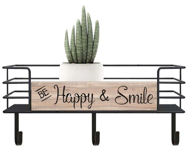 Κρεμάστρα Τοίχου Με Ράφι Happy & Smile 125-222-348 40x12,5x17,1cm Natural-Black