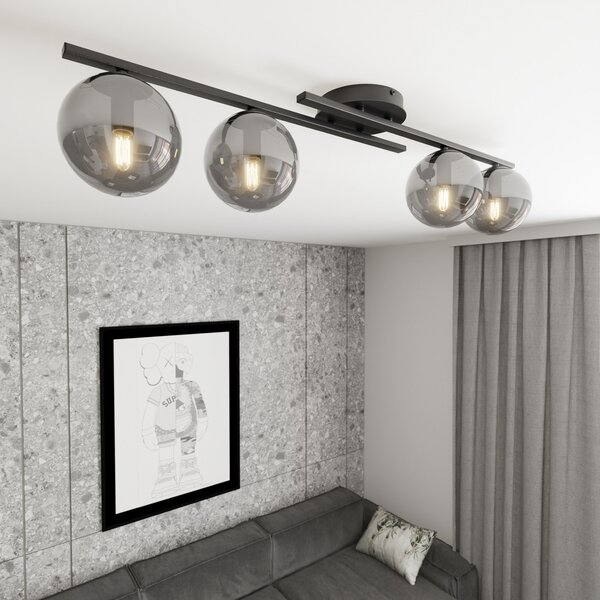 EMIBIG LIGHTING Φωτιστικό οροφής Kairo, μαύρο/καπνιστό γκρι, μέταλλο, 4 φώτα., ρυθμιζόμενος, Μαύρο, Σαλόνι / τραπεζαρία, Μέταλλο, σύγχρονο