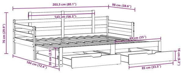 Καναπές Κρεβάτι Συρόμενος Χωρίς Στρώμα 90x200 εκ. & Συρτάρια - Λευκό