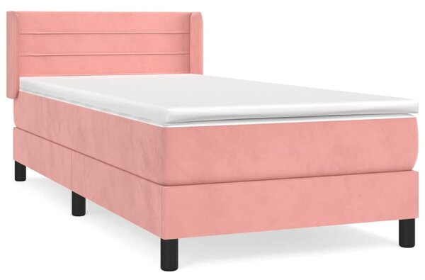 VidaXL Κρεβάτι Boxspring με Στρώμα Ροζ 100x200 εκ. Βελούδινο