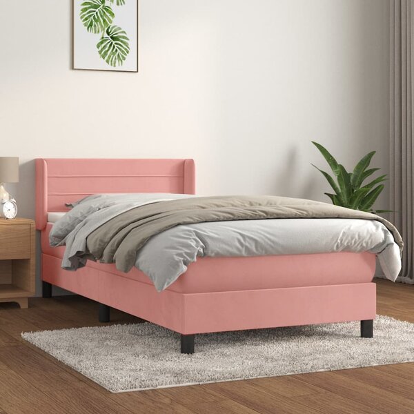 VidaXL Κρεβάτι Boxspring με Στρώμα Ροζ 100x200 εκ. Βελούδινο