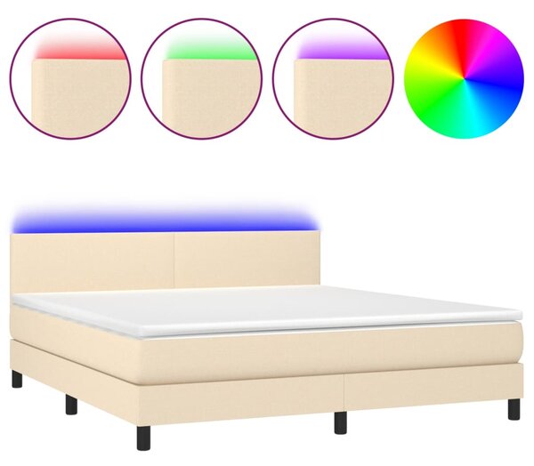 VidaXL Κρεβάτι Boxspring με Στρώμα & LED Κρεμ 160x200 εκ. Υφασμάτινο