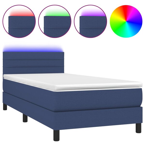 VidaXL Κρεβάτι Boxspring με Στρώμα & LED Μπλε 80x200 εκ. Υφασμάτινο