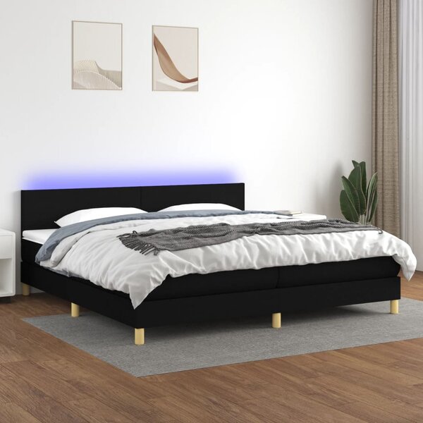 VidaXL Κρεβάτι Boxspring με Στρώμα & LED Μαύρο 200x200 εκ. Υφασμάτινο