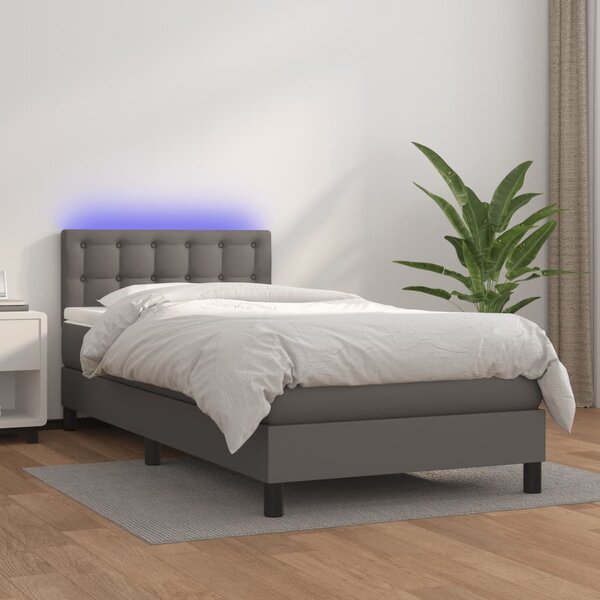 VidaXL Κρεβάτι Boxspring με Στρώμα & LED Γκρι 80x200 εκ. Συνθ. Δέρμα