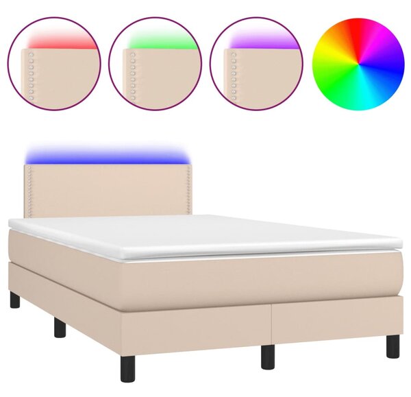 VidaXL Κρεβάτι Boxspring Στρώμα&LED Καπουτσίνο 120x200 εκ. Συνθ. Δέρμα