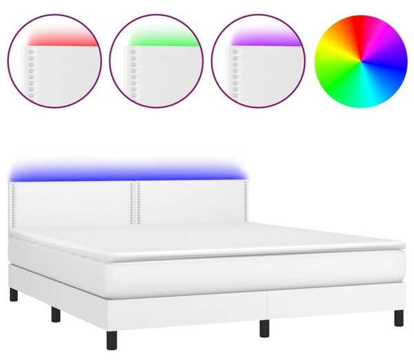 VidaXL Κρεβάτι Boxspring με Στρώμα & LED Λευκό 160x200 εκ. Συνθ. Δέρμα