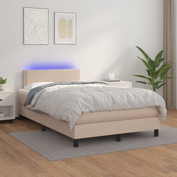 VidaXL Κρεβάτι Boxspring Στρώμα&LED Καπουτσίνο 120x200 εκ. Συνθ. Δέρμα