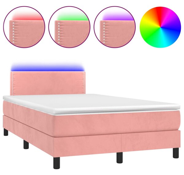 VidaXL Κρεβάτι Boxspring με Στρώμα & LED Ροζ 120x200 εκ. Βελούδινο