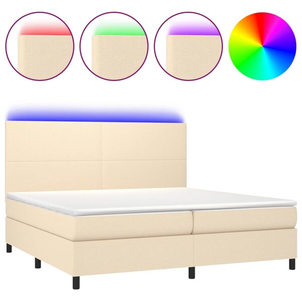 VidaXL Κρεβάτι Boxspring με Στρώμα & LED Κρεμ 200x200 εκ. Υφασμάτινο