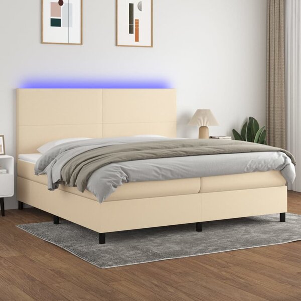 VidaXL Κρεβάτι Boxspring με Στρώμα & LED Κρεμ 200x200 εκ. Υφασμάτινο