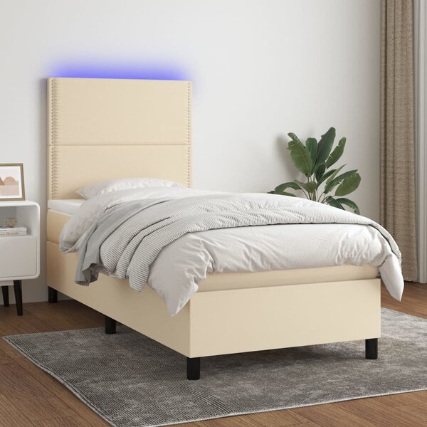 VidaXL Κρεβάτι Boxspring με Στρώμα & LED Κρεμ 80x200 εκ. Υφασμάτινο