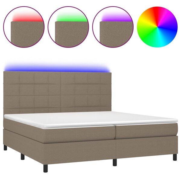 VidaXL Κρεβάτι Boxspring με Στρώμα & LED Taupe 200x200 εκ. Υφασμάτινο